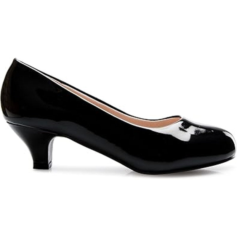 Forever Womens Size 6.5 Shiny Black Round Closed Toe 2" Heel Slide On Shoes