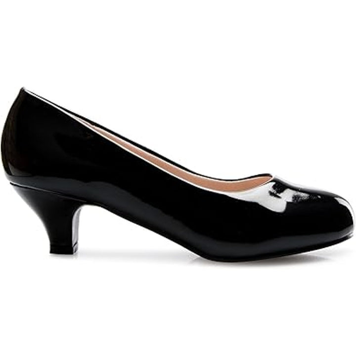 Forever Womens Size 6.5 Shiny Black Round Closed Toe 2" Heel Slide On Shoes