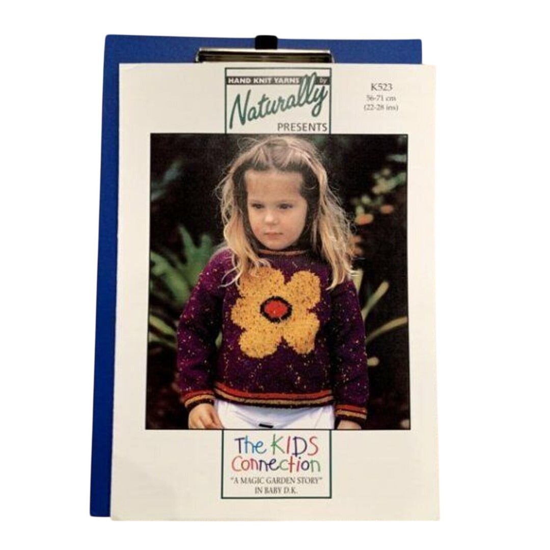 New Hand Knit Yarns by Naturally K523 Child Floral Sweater Knitting Pattern