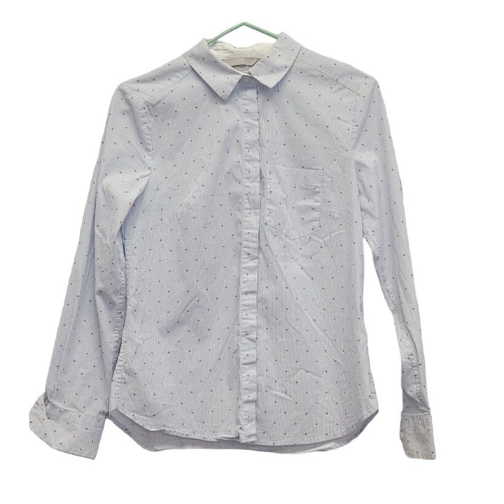 H&amp;M Womens Size 4 Stretch Cotton Pin Stripe Heart Long Sleeve Button Up Shirt