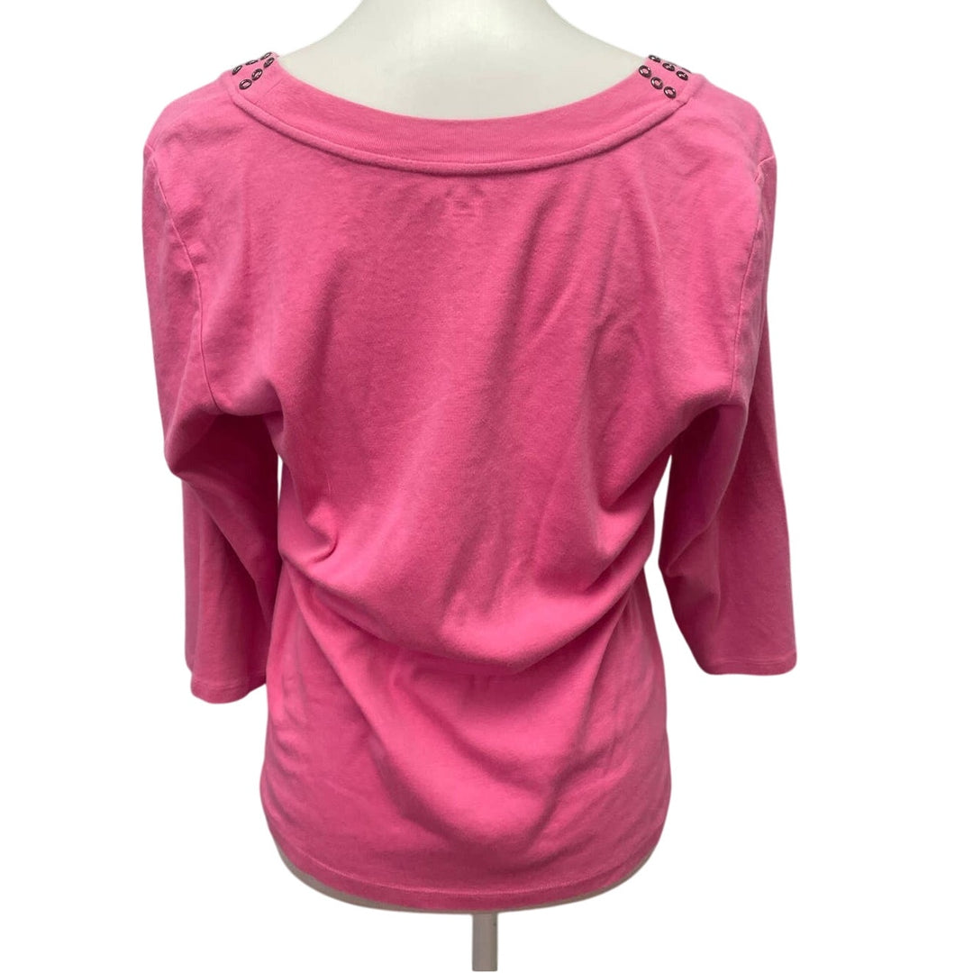 Style &amp; Co XL 100% Cotton RIvet Studded Scoop Neck Long Sleeve Stretchy Blouse