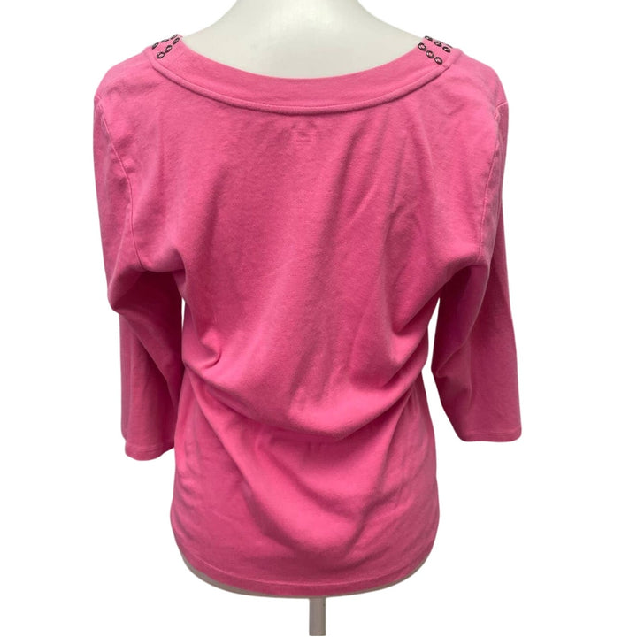 Style &amp; Co XL 100% Cotton RIvet Studded Scoop Neck Long Sleeve Stretchy Blouse
