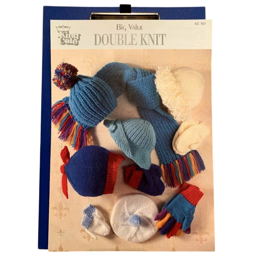 New King Cole KC767 Big Value DK Child Hat Scarf Mitten Gloves Knitting Pattern