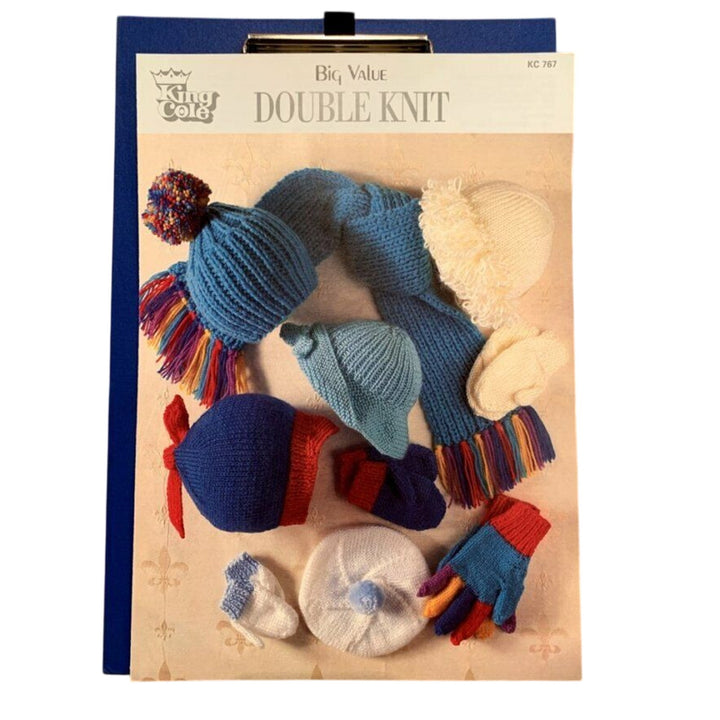 New King Cole KC767 Big Value DK Child Hat Scarf Mitten Gloves Knitting Pattern