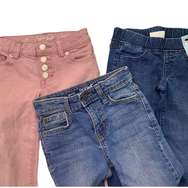 3 New Cat &amp; Jack Girls Size 5 Cotton Blend Flare Boot Cut Distressed Denim Jeans