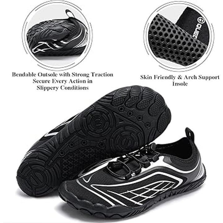 Queday Mens 8 Black Silver NO INSOLE Quick Dry Quick Dry Barefoot Water Shoes