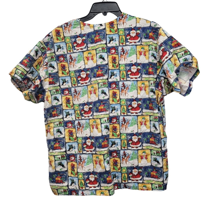 Peaches Womens XL Holiday Christmas 100% Cotton Short Sleeve V Neck Scrub Top