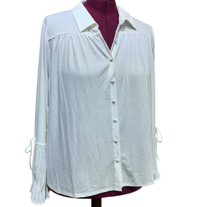 New Belldini Womens 2X Winter White Button Down Long Bell Sleeve Top Blouse
