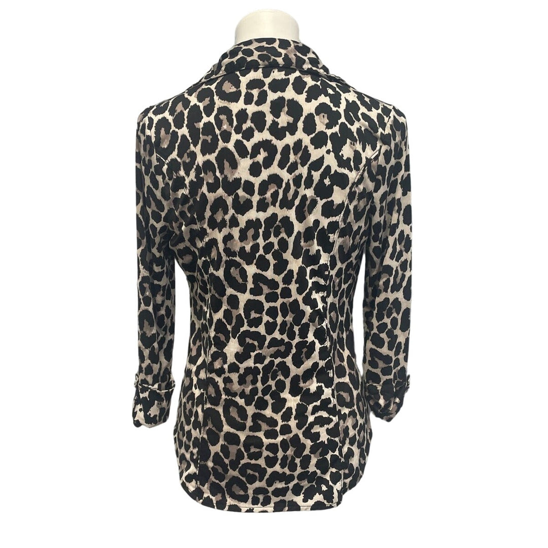 INC Womens Medium Button Front Long Tabbed Sleeve Leopard Print Blouse