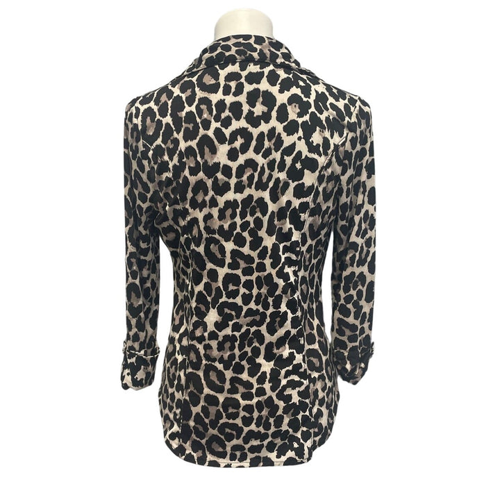 INC Womens Medium Button Front Long Tabbed Sleeve Leopard Print Blouse
