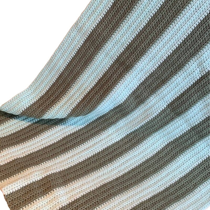 Handmade Crocheted Green Striped Lap Blanket Afghan Throw Child Size