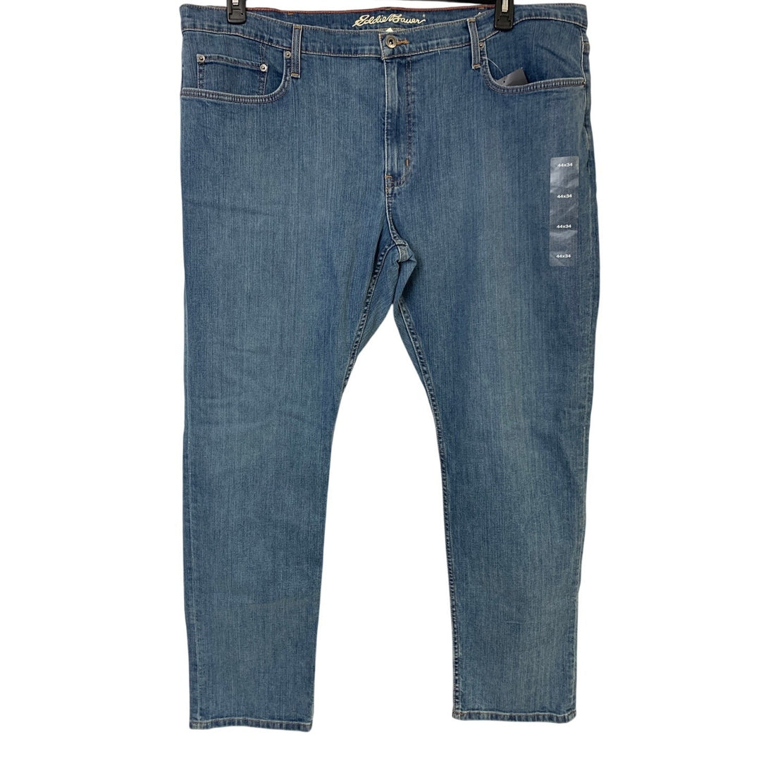 New Eddie Bauer Mens Size 44/34 Dusty Blue H2Low Flex Straight Fit Denim Jeans