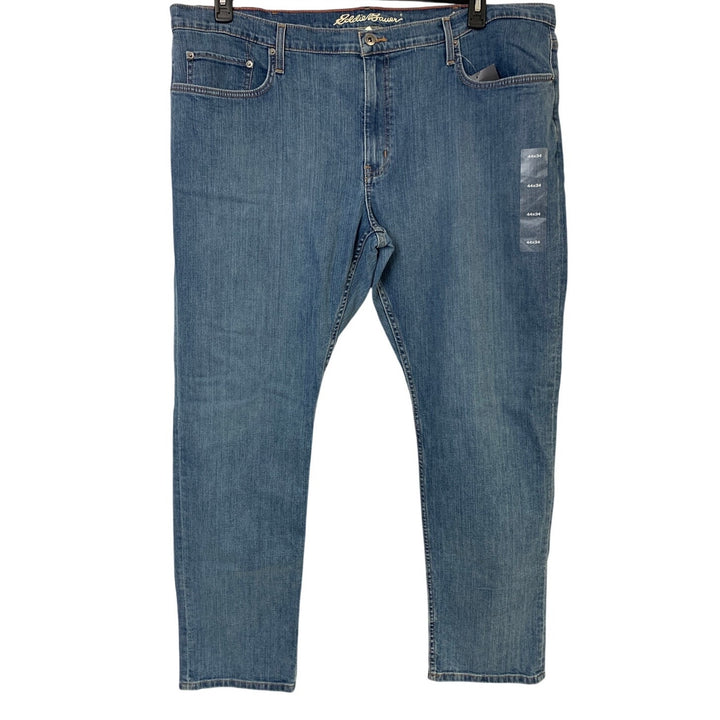 New Eddie Bauer Mens Size 44/34 Dusty Blue H2Low Flex Straight Fit Denim Jeans