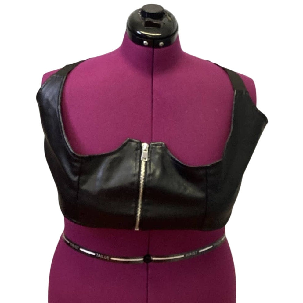 Shein Curve 4XL Black Faux Leather Zipper Front Adjustable Strap Harness Top