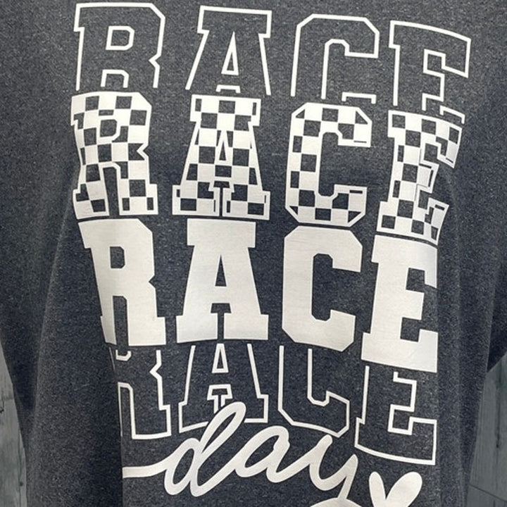 Hand Printed Upcycled Womens XL Race Day Crew Neck Athletic Tee Shirt