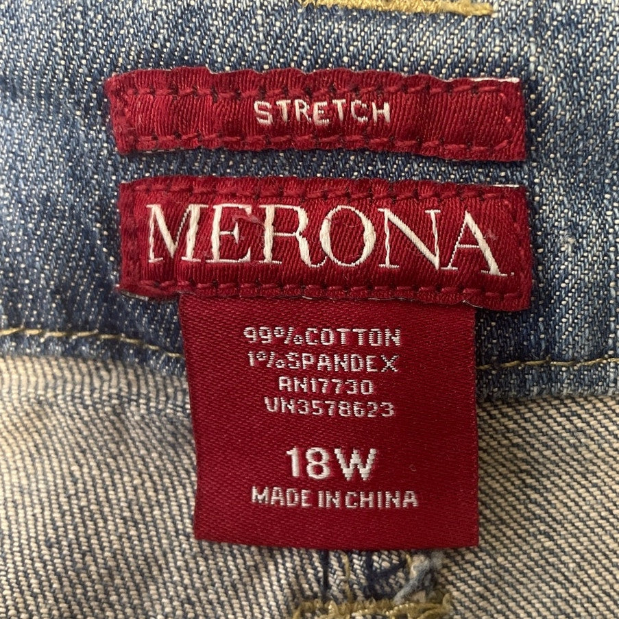 Merona Womens Plus Size 18W Stretch Cotton Short Blue Jean Denim Pencil Skirt