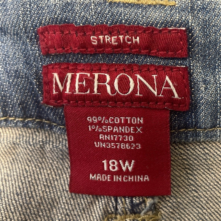 Merona Womens Plus Size 18W Stretch Cotton Short Blue Jean Denim Pencil Skirt