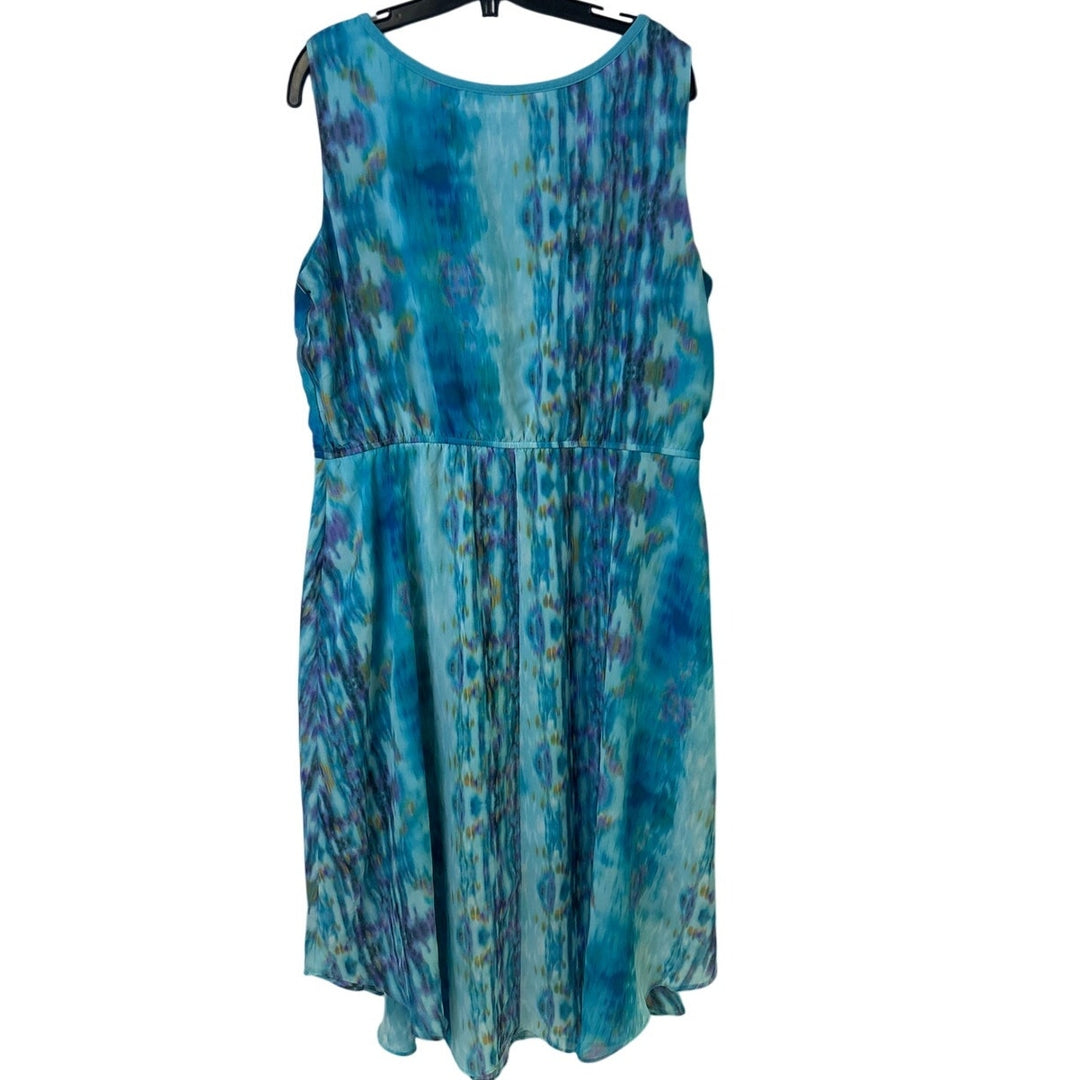 Cato Womens XL Blue Purple Watercolor Lined Sleeveless Scoop Neck A Line Dress