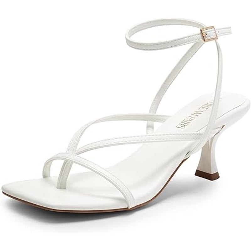 Dream Pairs Womens Size 6.5 White Strappy 3" Kitten Heel Open Toe Sandal Shoes
