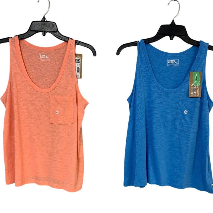 New Eddie Bauer Womens Small Blue Grapefruit Gatecheck Pocket Tencel Tank Tops