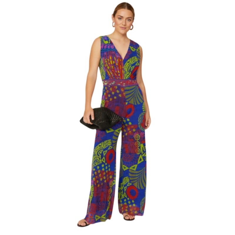 Fuzzi Womens XS Tuta Mesh Blue Green Orange Flowy Sleeveless Jumpsuit Romper