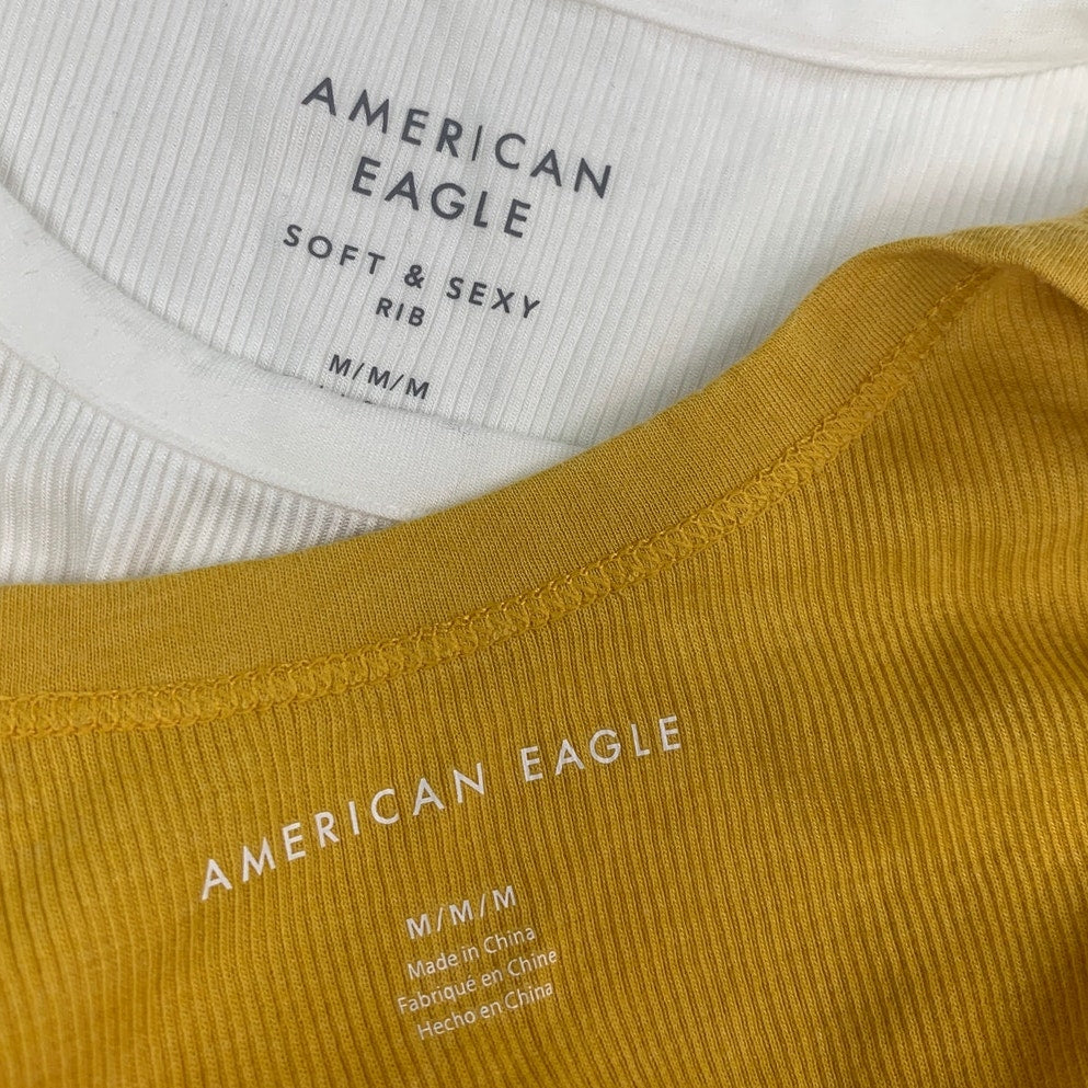2 New Aerie Womens Medium White Yellow Soft and Sexy Ribbed Tank Tops