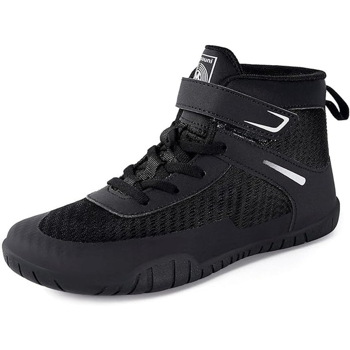 New Sisttke Boys Size 3.5 Black Mesh Lace Up Hook Loop Wrestling High Top Shoes