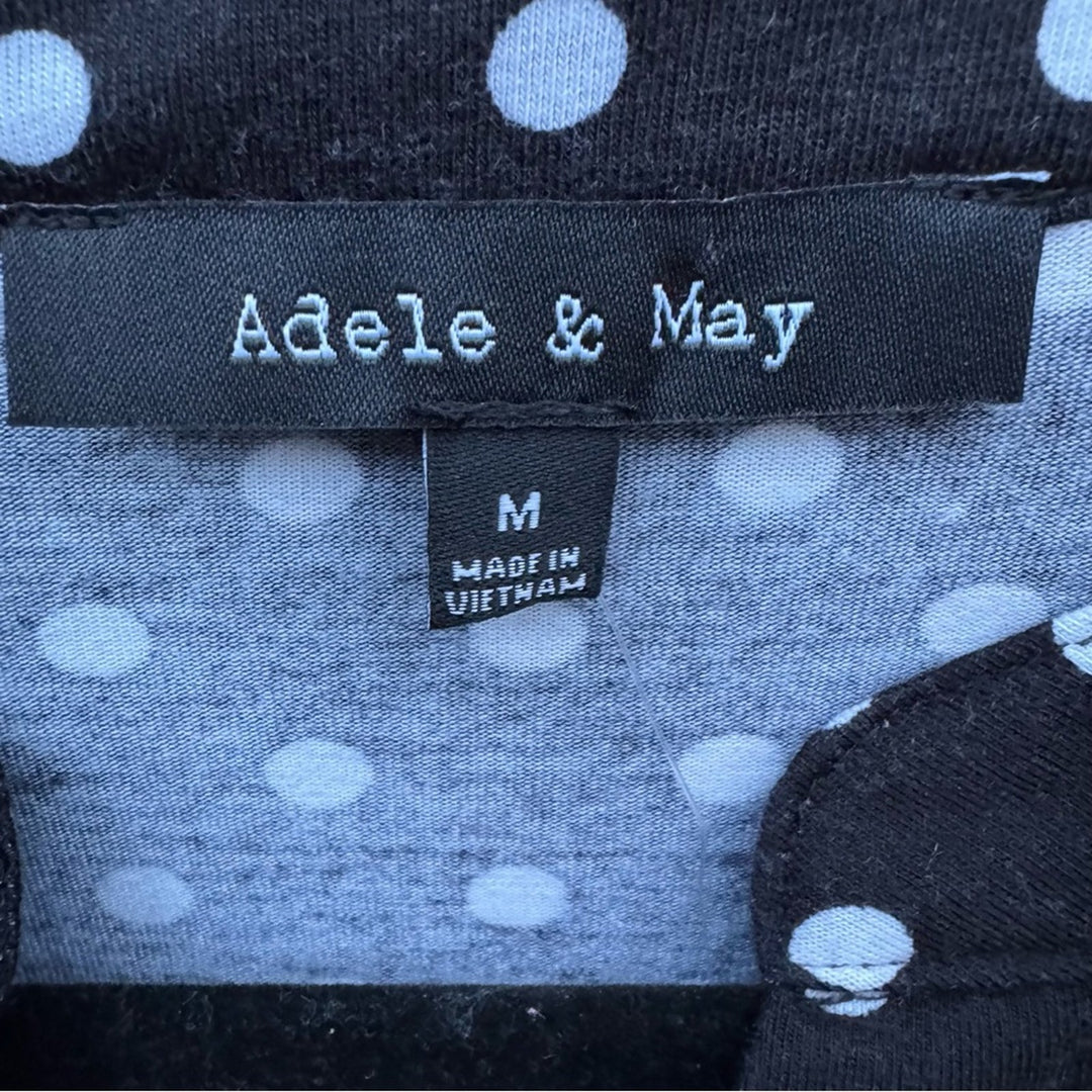 NWT New Adele &amp; May Womens Medium Black Polka Dot Quarter Button Long Sleeve Top