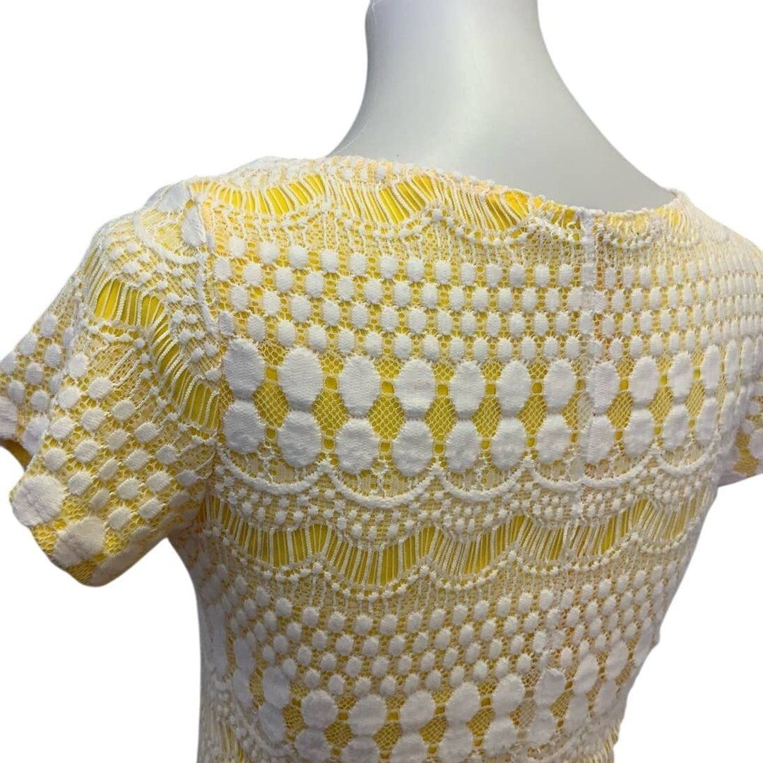 Tiana B Womens Small Short Sleeve Body Con Yellow Dress White Crochet Overlay