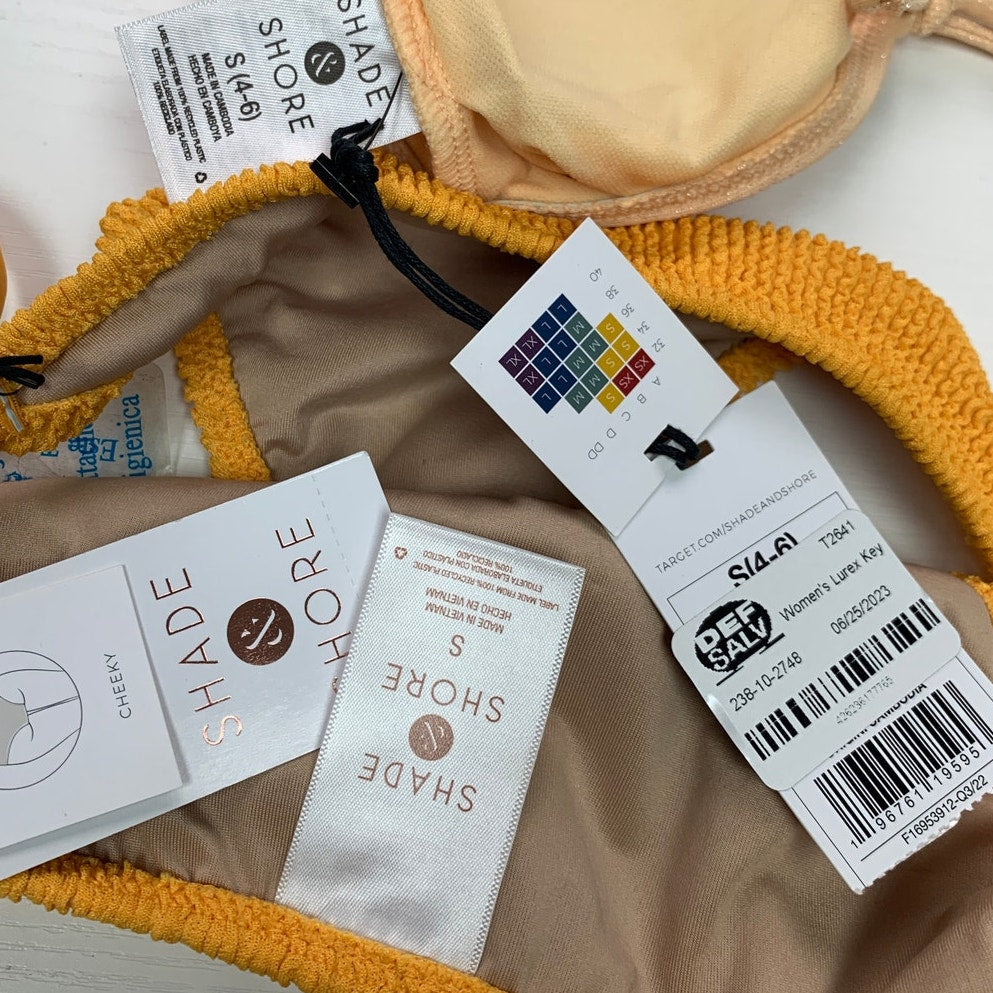 NWT New Shade &amp; Shore Womens Small Side Tie Cheeky Bottom Padded Bikini Set