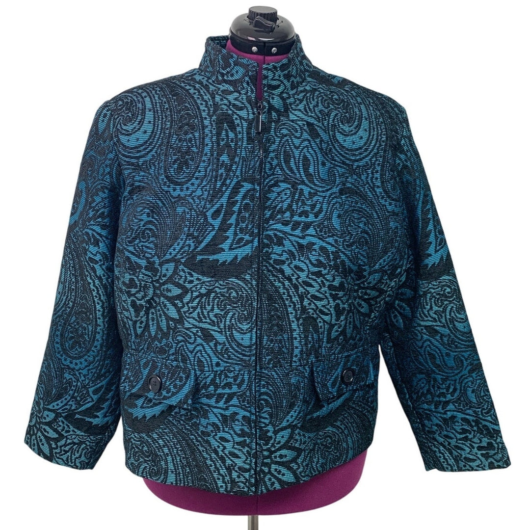 DressBarn Womens 22W 100&amp; Polyester Abstract Floral Long Sleeve Front Zip Jacket