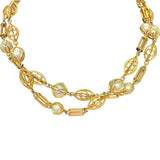 Vintage 33" Faux Pearl Art Deco Long Gold Toned Chain Link Necklace