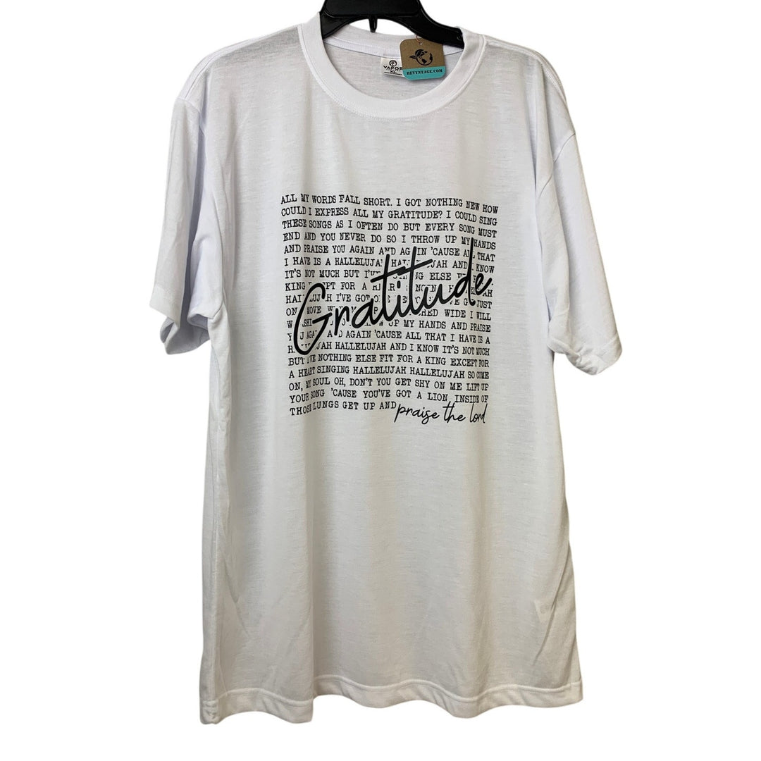 New Hand Printed Mens XL White Gratitude Bible Quote Short Sleeve Athletic Tee