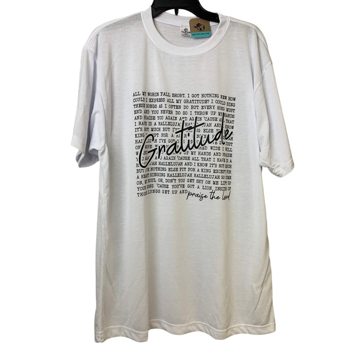 New Hand Printed Mens XL White Gratitude Bible Quote Short Sleeve Athletic Tee