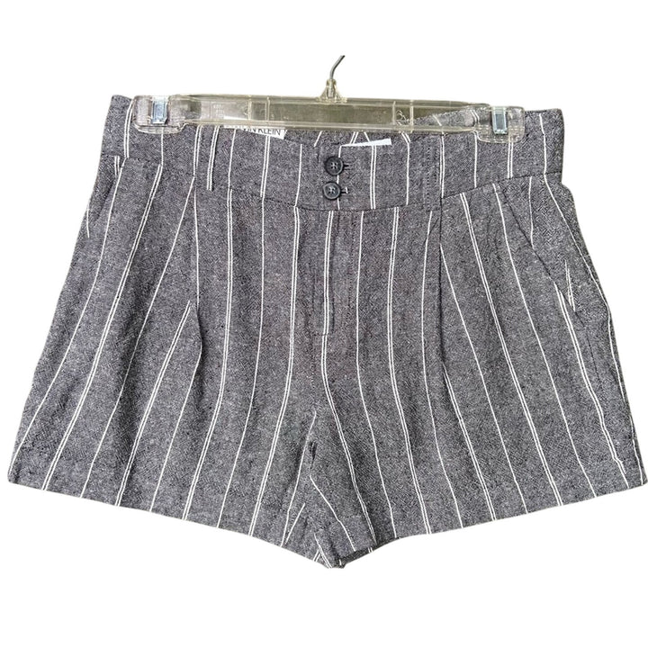 NWT New Calvin Klein Womens Size 2 Gray Linen Blend Striped Shorts w Pockets