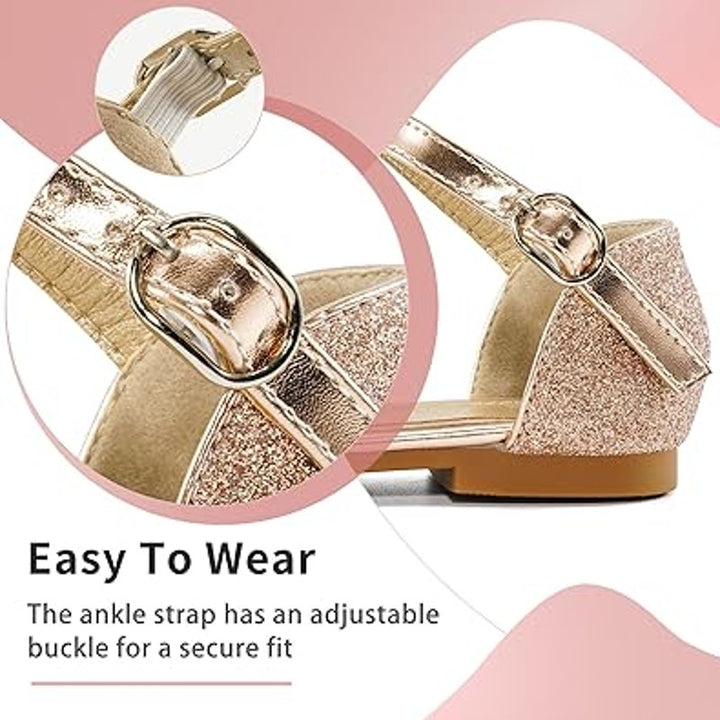 Aomigoct Girls Size 1 Rose Gold Silver Bow Glitter Princess Flat Sandal Shoes