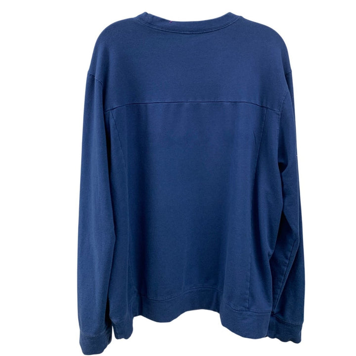 Upcycled Hand Printed Womens XL Chaos Coordinator Long Sleeve Blue Sweathshirt