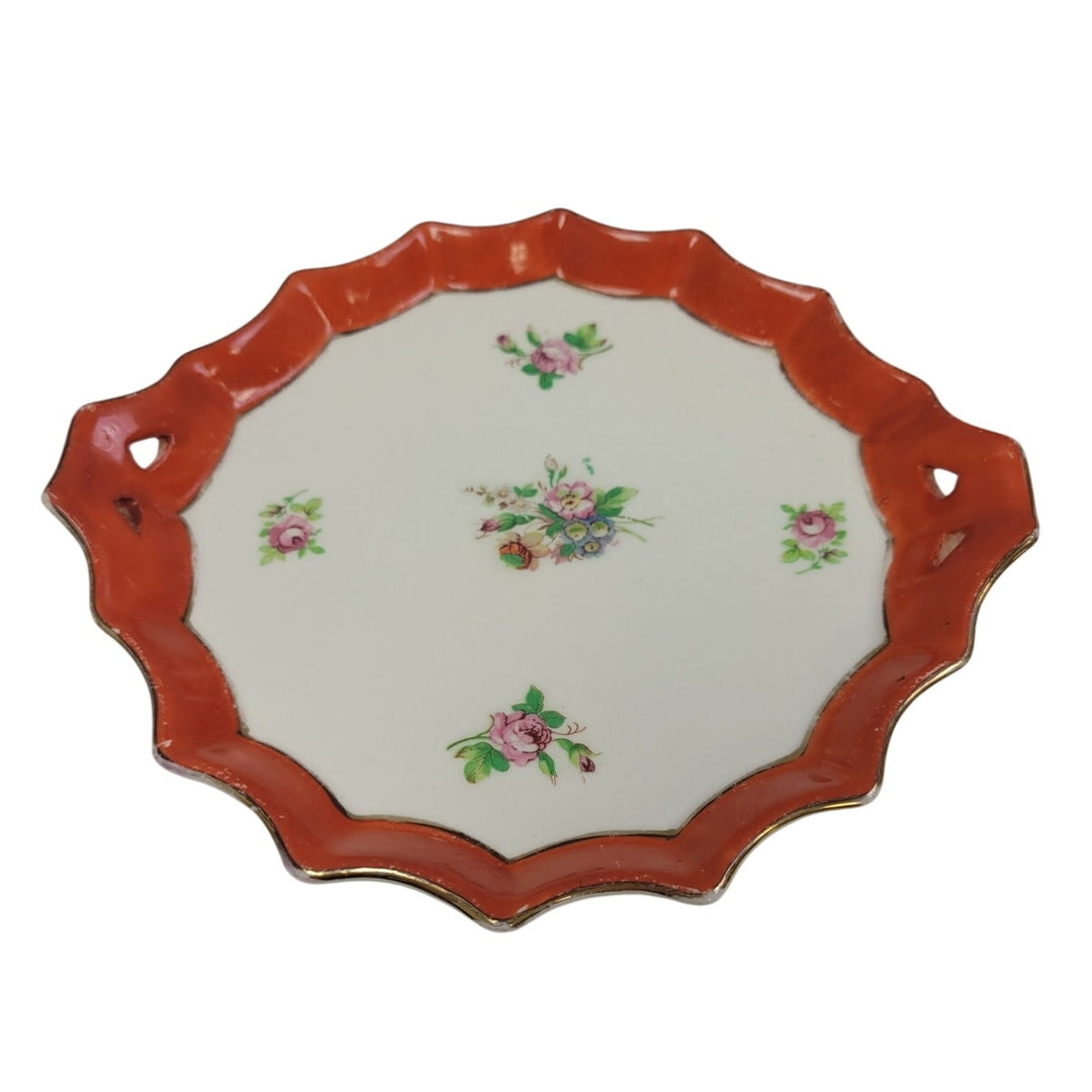 Vintage Japan Floral Roses &amp; Blue Bouquet Handled Fine China Dish, 7.5-Inch