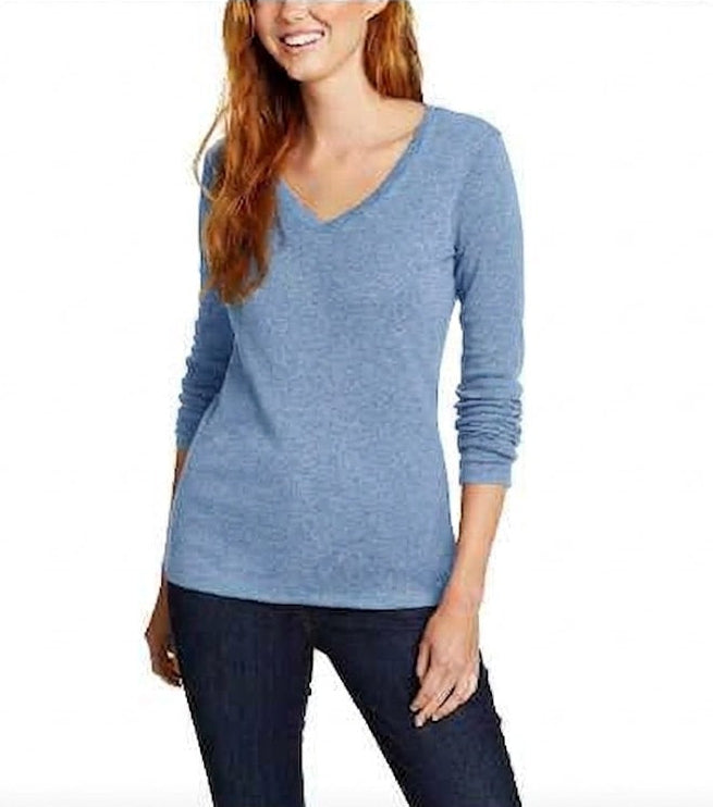 New Eddie Bauer Womens Solar Blue Favorite Long Sleeve V-Neck Tee