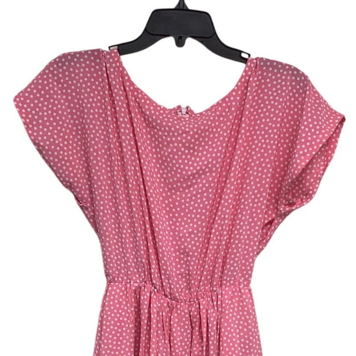 Handmade Womens Large Pink Cottage Short Sleeve Polka Dot Back Zip A Line Dress