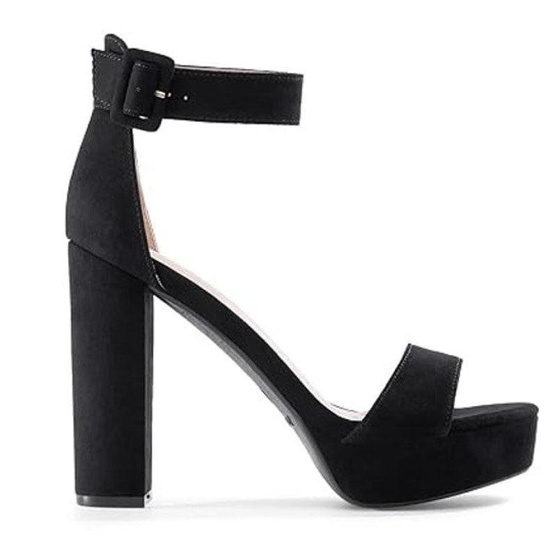 Dream Pairs Womens Size 9.5 Black 5" Heel Ankle Strap Faux Suede Platform Pumps
