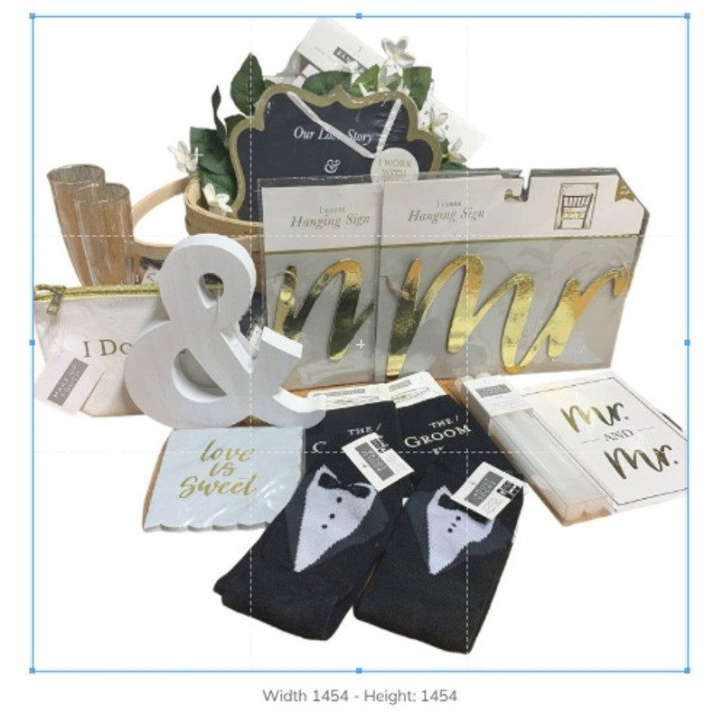 Mr &amp; Mr Gay Men Grooms Tux Socks Banner Decorations Engagement Gift Basket