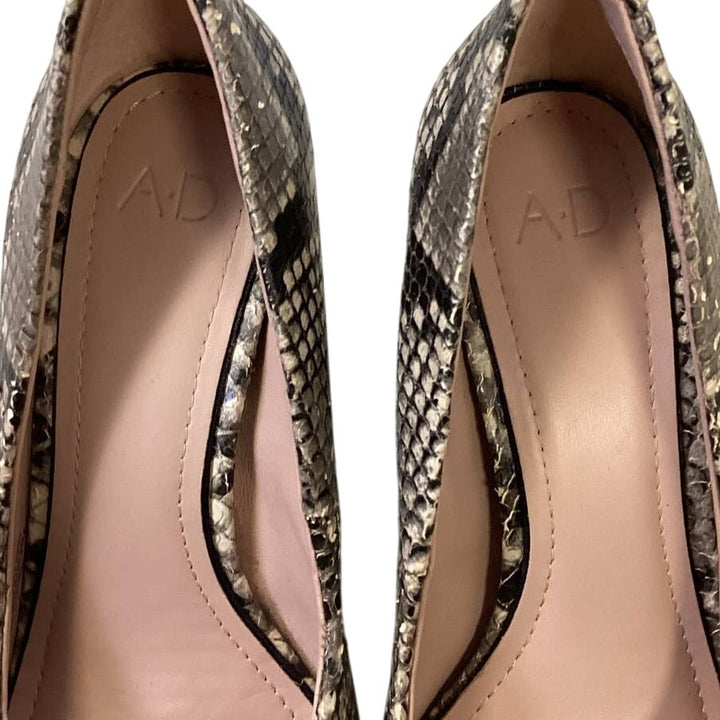 A D &amp; Daughters US Size 6 Snake Print Genuine Leather Chunky Heel Pumps Shoes