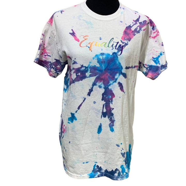Hand Printed Upcycled Womens Medium Equality Rainbow Pride Tie Dye Tee