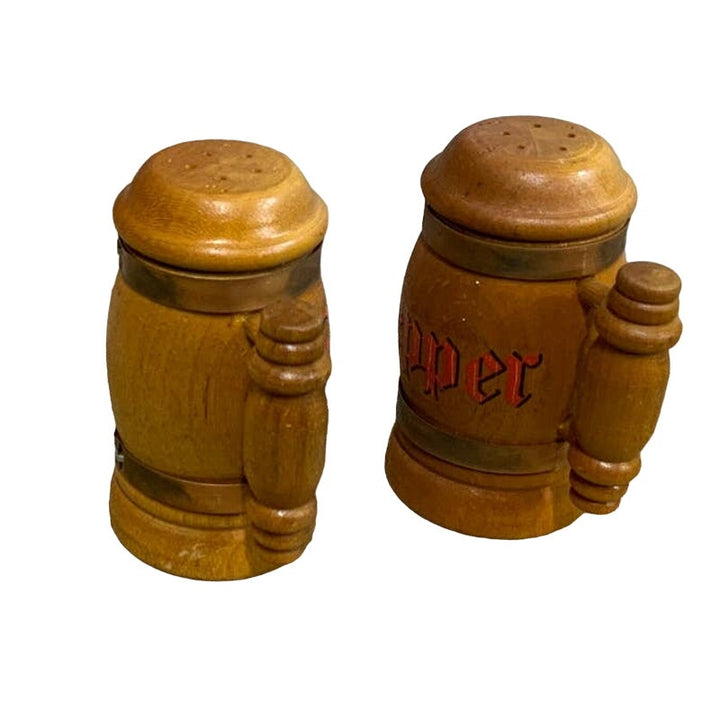 Vintage Wooden Souvenir of Texas Large Salt Pepper Shaker Set w Handles