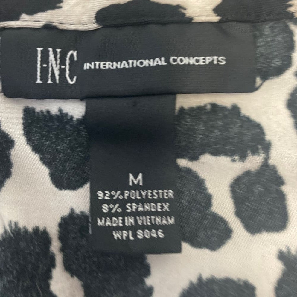 INC Womens Medium Button Front Long Tabbed Sleeve Leopard Print Blouse