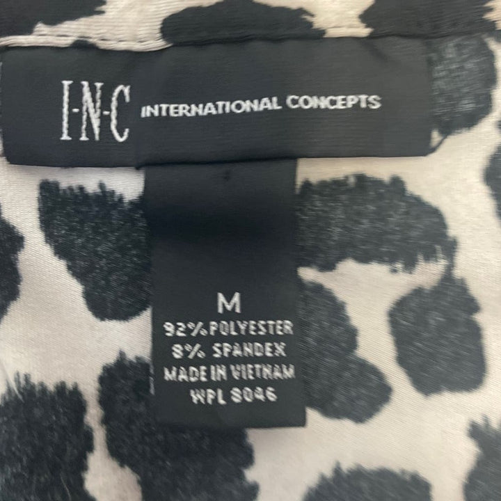 INC Womens Medium Button Front Long Tabbed Sleeve Leopard Print Blouse