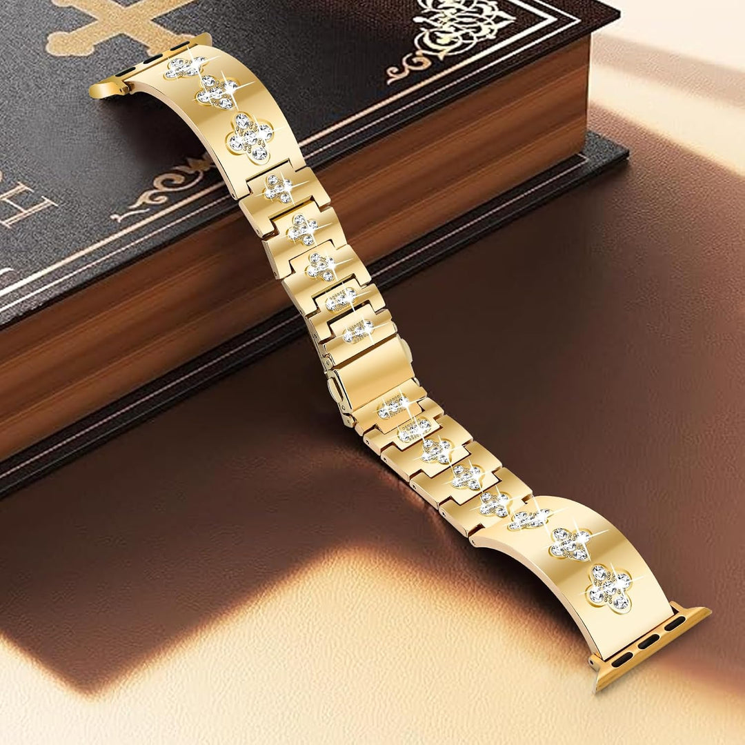 New Newlibery Gold Toned 38mm Four Leaf Clover Apple iWatch Replacement Band