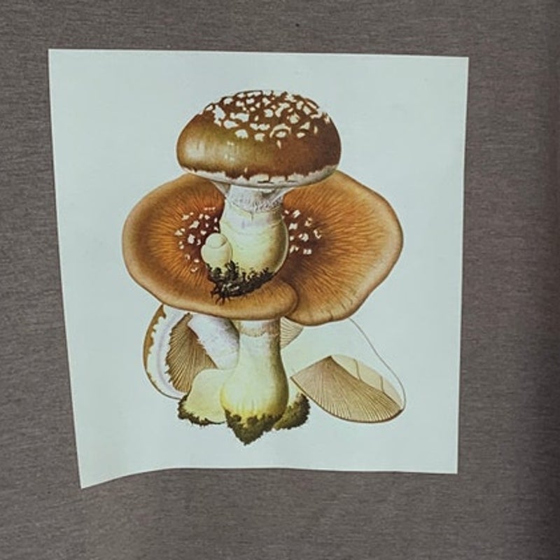 Upcycled Hand Printed Womens XL Pleurotus Spodoleucus Oyster Mushroom Sweatshirt