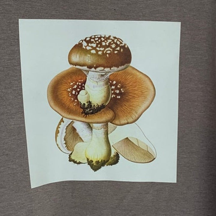 Upcycled Hand Printed Womens XL Pleurotus Spodoleucus Oyster Mushroom Sweatshirt